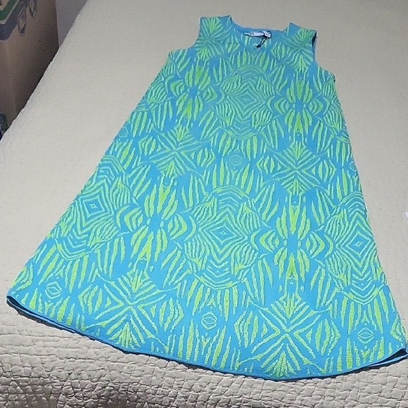Nwot Zara Vibrant Blue and Green Patterned Strecthy Maxi Dress Womens Size Med - Picture 5 of 9
